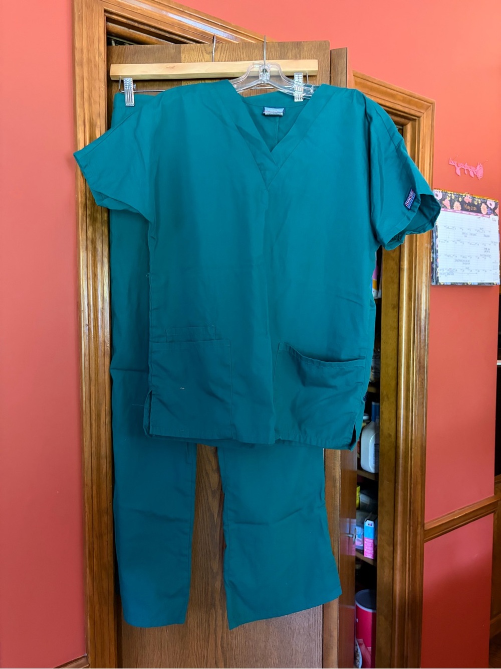Dark green Cherokee workwear Medical Scrub Set - V-Neck Top & flare pants